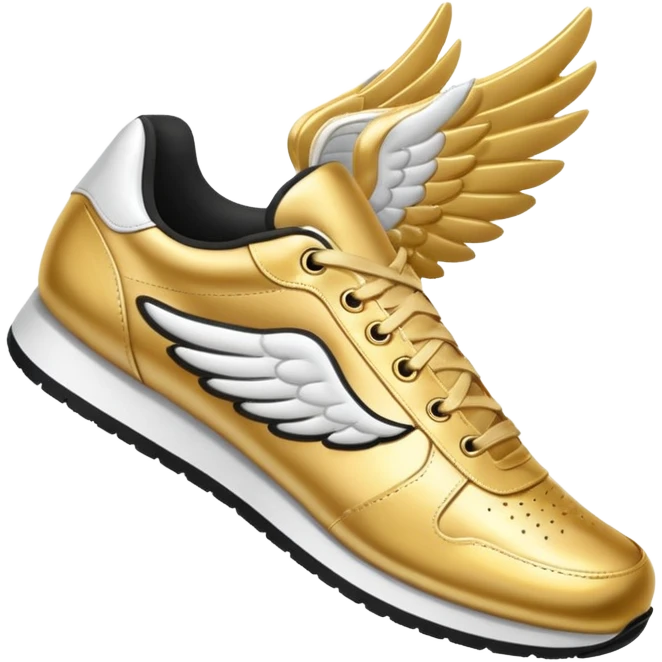 Gold low top track shoe with white wings emoji