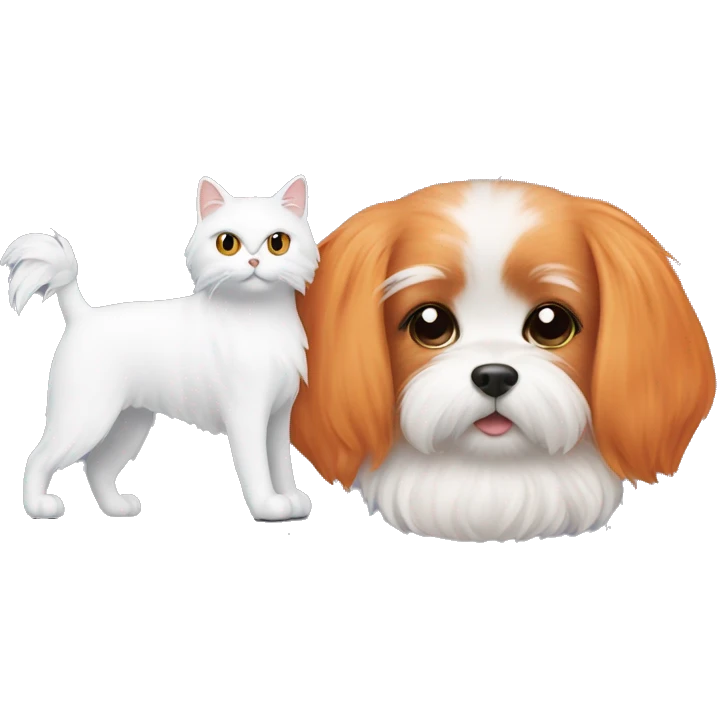 White Maltese next to orange cat emoji