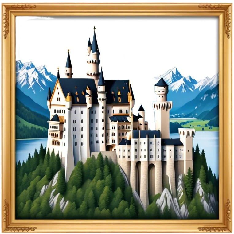 Cinematic Realistic Neuschwanstein Castle Landmark Emoji, depicted as the fairy‚Äêtale castle set against a mountainous backdrop rendered with dramatic lighting and intricate textures. emoji