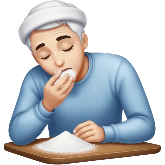 Man snorting white powdered sugar off table emoji