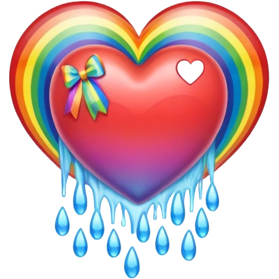 heart with a rainbow waterfall, rainbow bow with heart pattern on the bow, apple emoji style emoji