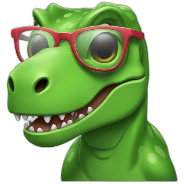 elderly green t rex with glasses emoji