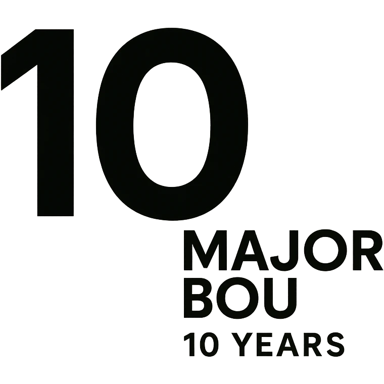 Minimalist 10th anniversary logo for Major Bou with a sleek black and white design emoji