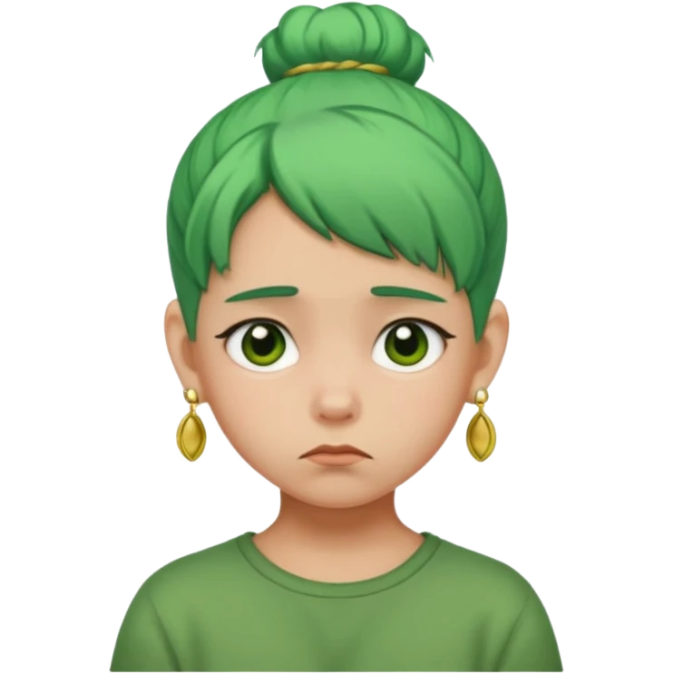  bun haired kid with earrings green hair guy sad emoji