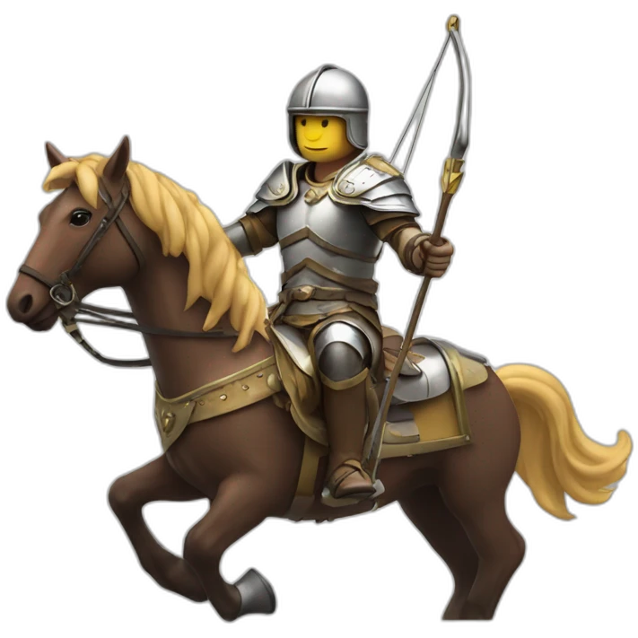 a hero in a helmet on a horse with a mace, a bow and arrows emoji