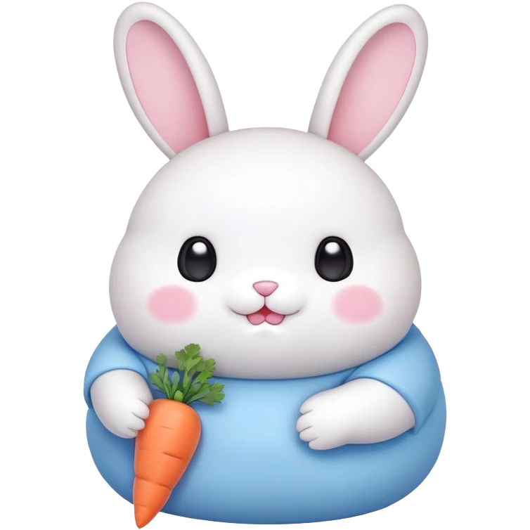 A fat bunny character in Sanrio style, large head with big round eyes, blushing cheeks, small mouth, minimal facial features, tiny spikes, pastel pink and blue colors, clean bold outlines, rounded shapes emoji