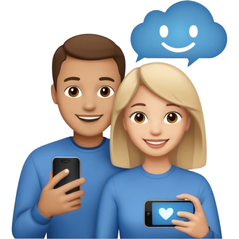 Generate a realistic emoji of a two people using a phone which shows artificial intelligence emoji