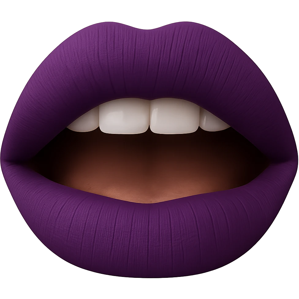 Create a realistic lipstick emoji with a matte finish and purple lipstick. The image should have no background and be in a photorealistic style. emoji