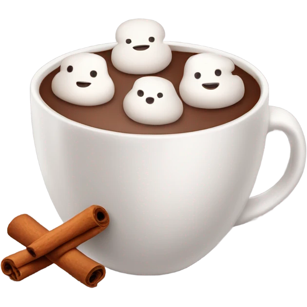 cup of hot chocolate with marshmallows and cinnamon emoji
