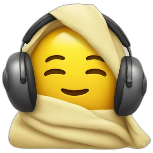 yellow emoji wearing ear defenders wrapped in a blanket emoji