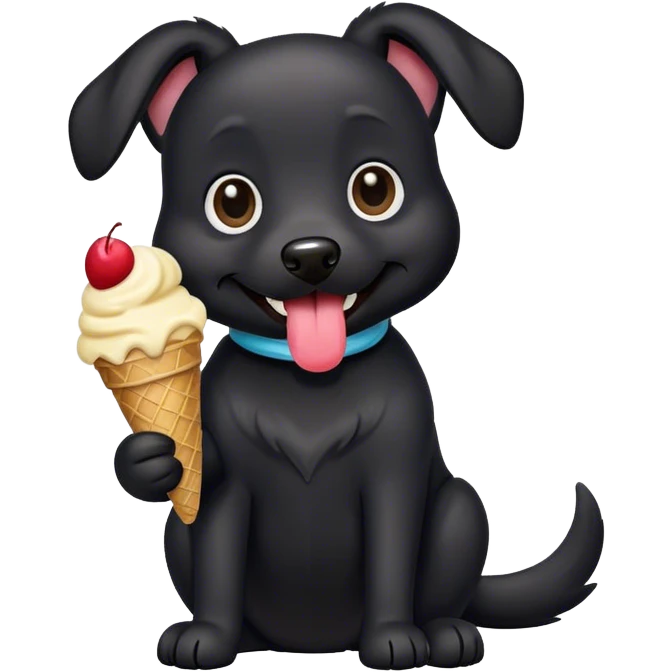 Black dog with ice cream emoji