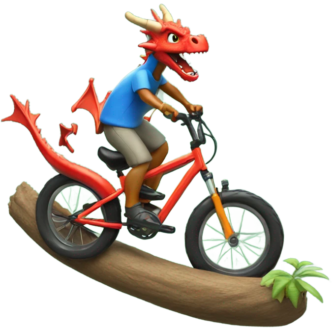 Dragon riding a mountain bike on a bonsai pipeline emoji