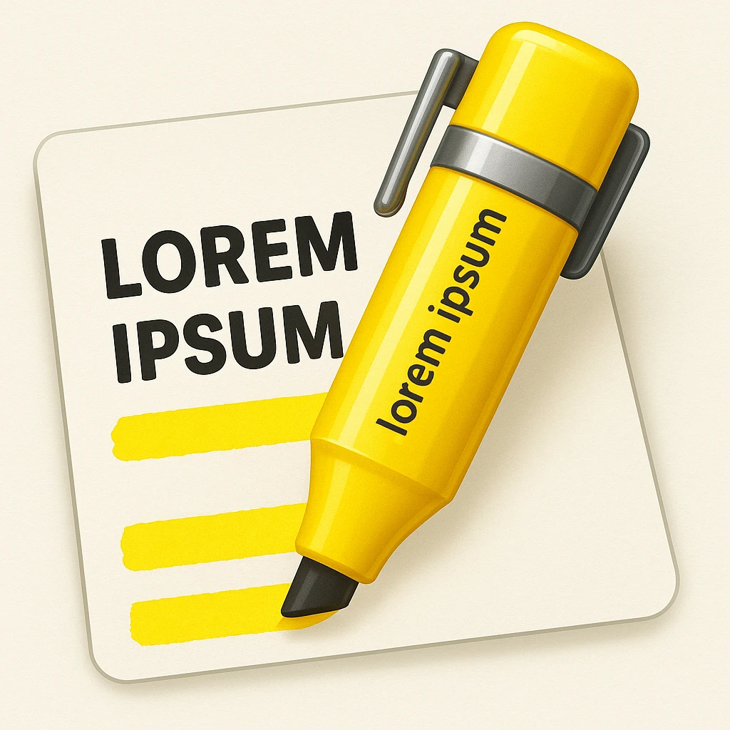 Make the highlighter pen clearly highlight text on the paper in the style of apple style emojis emoji