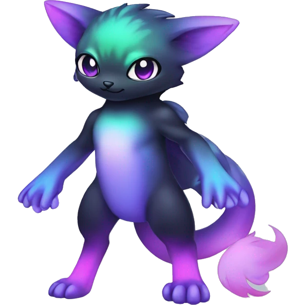 Cute cool black nebula fading green blue purple pink gradient animal hybrid Fakemon full body emoji