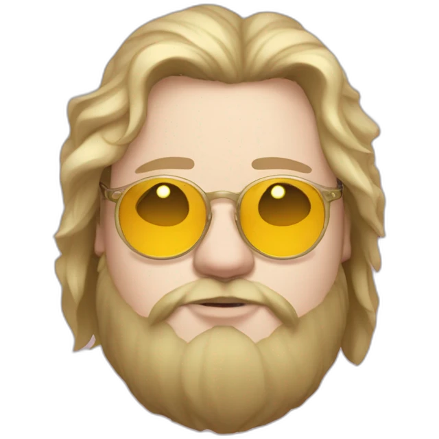 Chubby non binary Big lebowsky round glasses long blond hair chaotic res beard vaporizer emoji