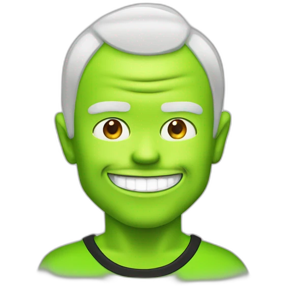 Michael “Flea” Balzary face, with neon green short hair, smiling with gap in front teeth, bass player for Red Hot Chili Peppers emoji