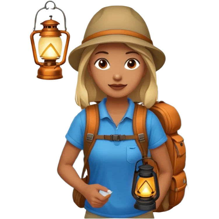 Woman + lantern,Mountain Campers. emoji