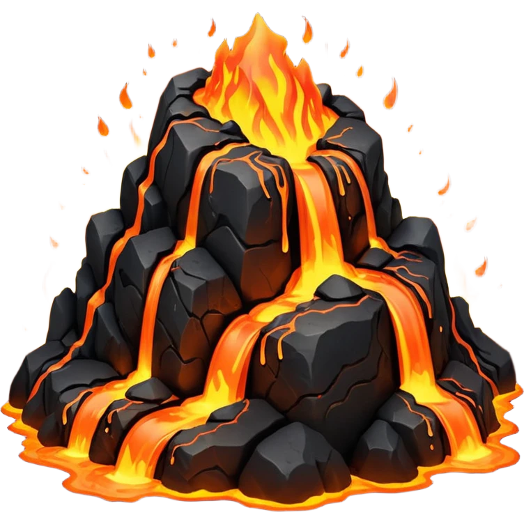 A lava flow spilling slowly over blackened rocks. emoji