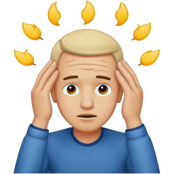 An overwhelmed man touching his forehead with his hands emoji