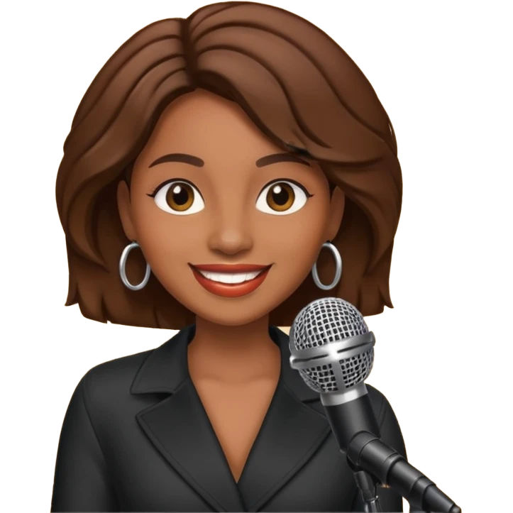 brown skin woman, singer, hold micro emoji