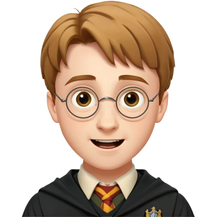 Hugh Mitchell is colin creevey in harry potter, wear hogwarts uniform,  Short light brown hair, small and skinny, wide mouth, with a perpetual look of excitement on his face. emoji