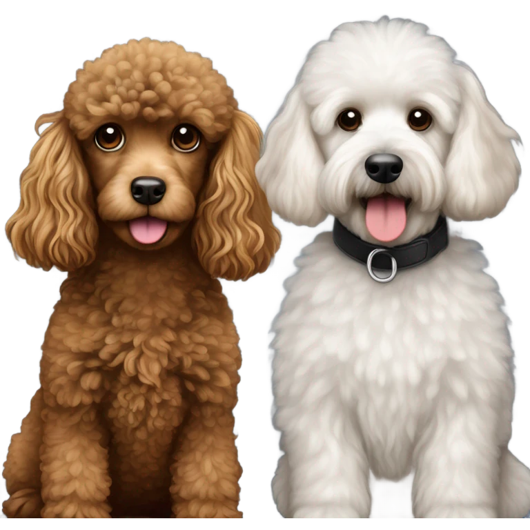 little black and white toy poodle and brown golden doodle emoji