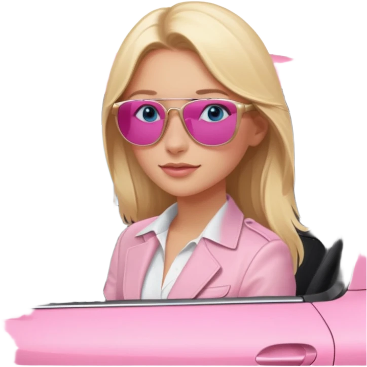 pink Porsche taycan with blonde girl, blue eyes, girl in front of the car emoji
