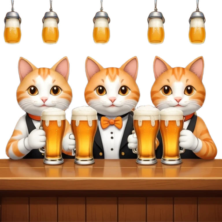 four happy cats drinking beers together emoji