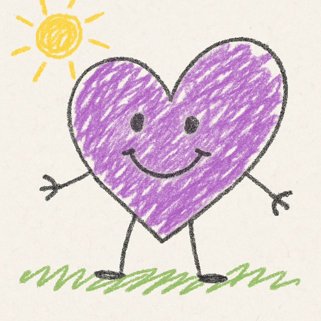 purple heart, playful children doodle style, no text emoji