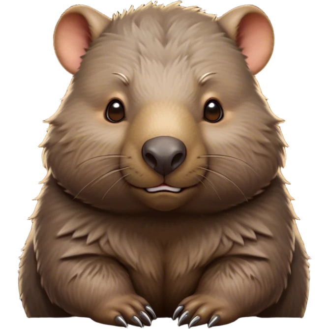 Cinematic Noble Wombat Portrait Emoji, Poised and regal, with a stout, muscular build and a dense, shaggy fur of earthy brown, deep-set soulful eyes with a hint of gruff wisdom, Simplified yet sharp and sophisticated features, highly detailed, glowing with a warm, dignified glow, high shine, intelligent and sturdy, stylized with an air of bushland majesty, focused and attentive, soft glowing outline, capturing the essence of a watchful and confident burrower, so majestic it feels as though it could plod out of the screen with effortless authority! emoji
