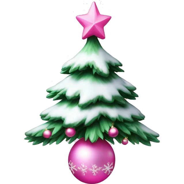 Adorable Christmas tree with snow and pink ornaments  emoji