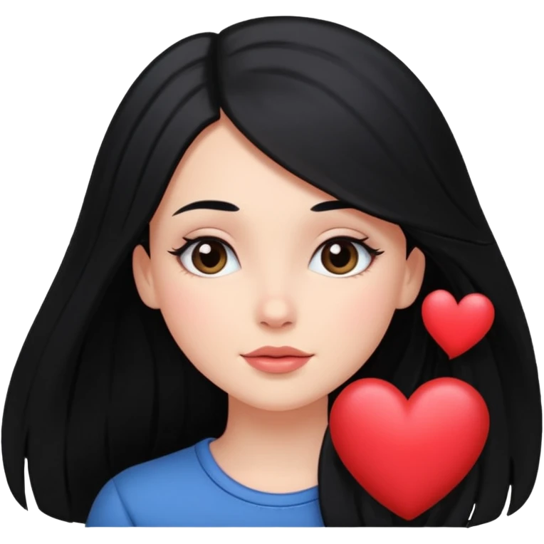 black-haired long hair white young girl looking in love emoji