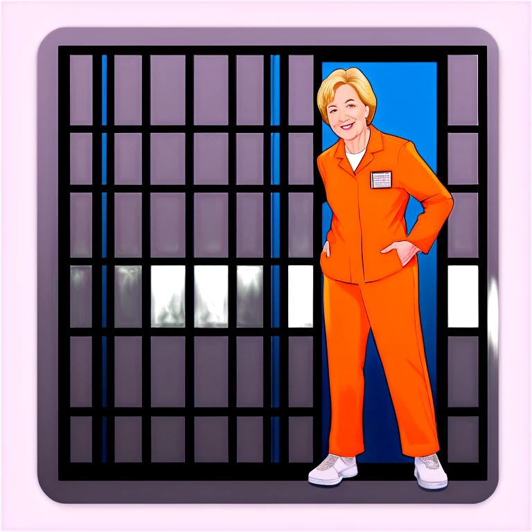 Governor Janet Mills in prison orange jump suite behind bars emoji