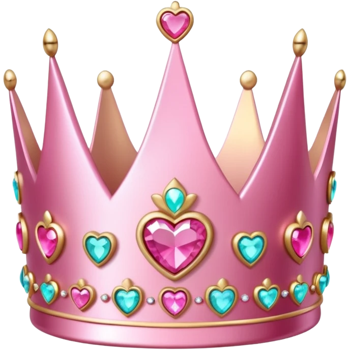  pink  A shiny pink crown with heart-shaped gemstones, elegant and cute design, metallic or glittery texture, soft reflections, isolated on transparent background, kawaii or realistic style" emoji