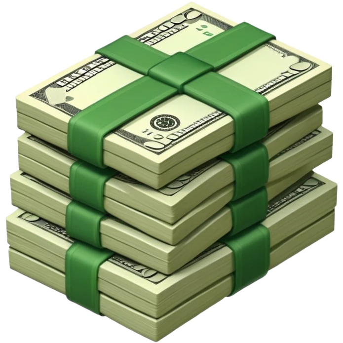 3D icon of stacked US dollar bundles with green straps, isometric view, game style emoji