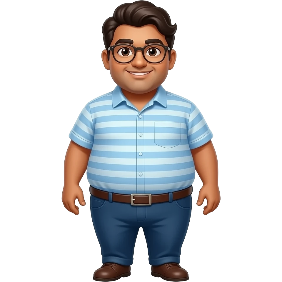 a big fat man full body  dark brown indian with wavy hair and with glasses emoji