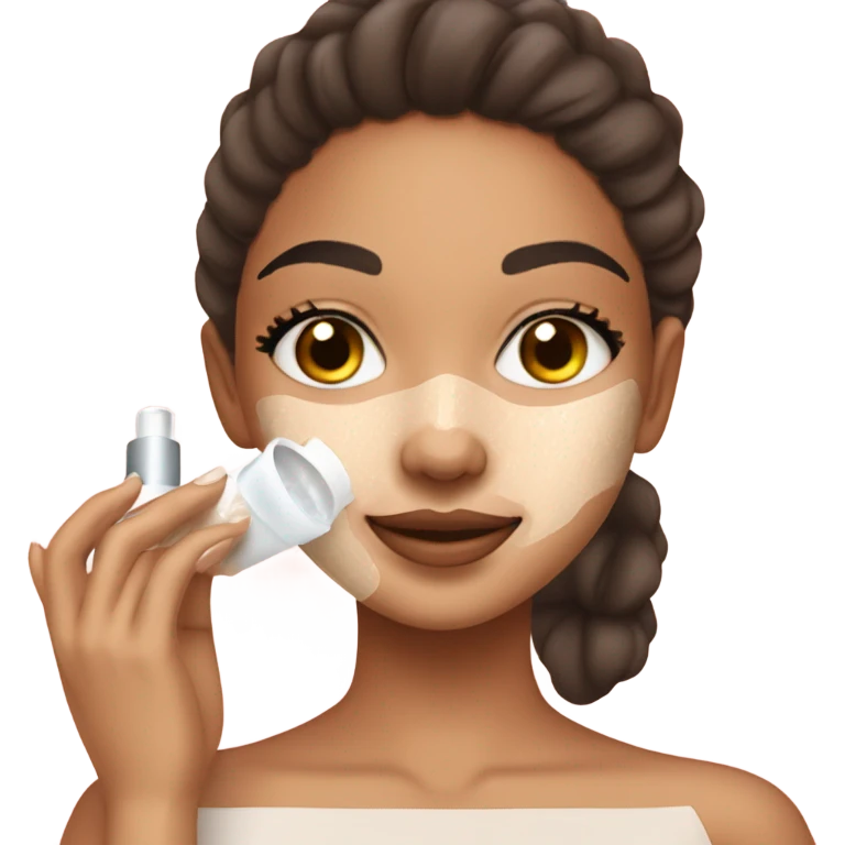 lightskin girl doing her skincare with skincare products  emoji