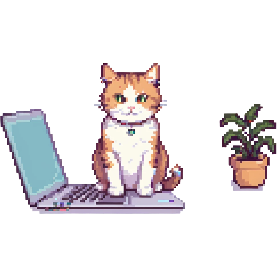 A cute cat sitting on a laptop, vibrant colors, playful and friendly. emoji