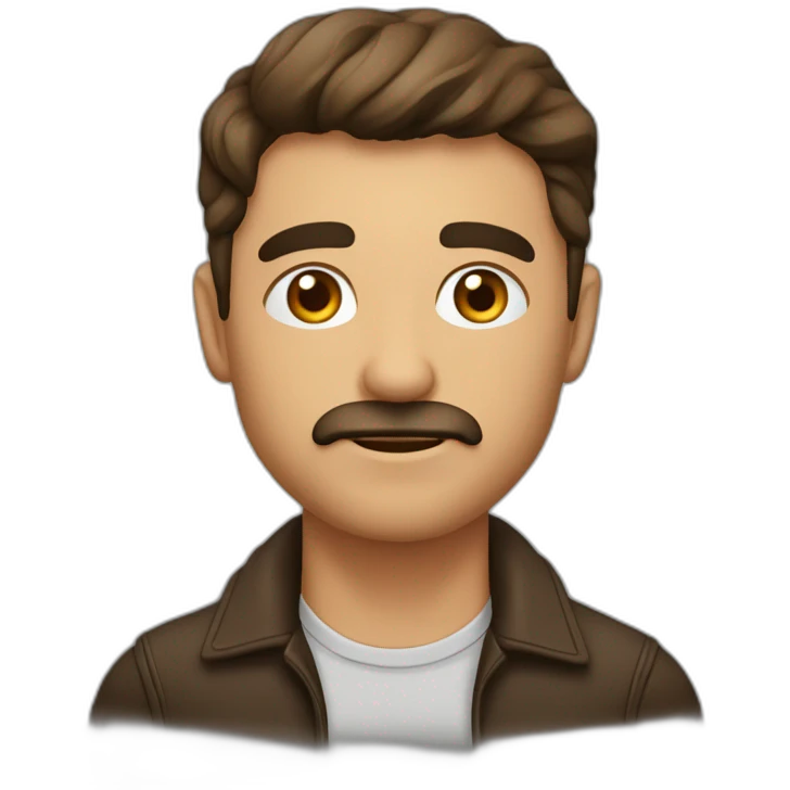 Hombre español, pelo de punta con canas, ojos marrones, emoji