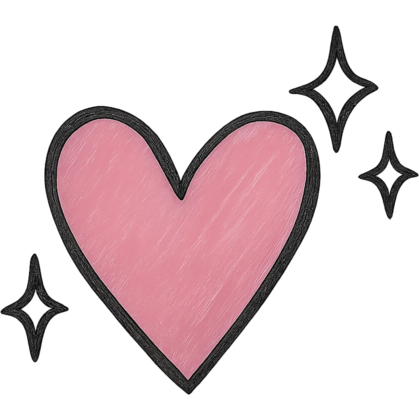 Add a sparkle effect to the pink hand drawn heart, keep the black outline style, with a clean white background. emoji