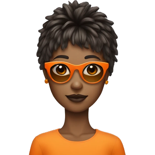 Girl whit micro bangs and shaggy hair wearing orange sunglasses emoji