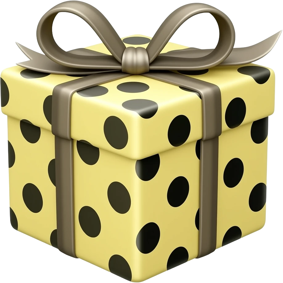 Present in pale yellow black spotted wrapping emoji