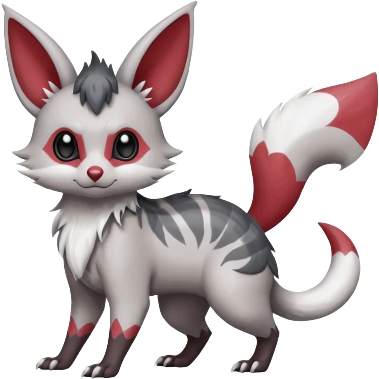 Minccino-Lykoi-Emolga-Pachirisu-Zangoose-fusion-hybrid-animal-Fakémon-creature, full body, thin long sleek scaly tail, intricate markings emoji