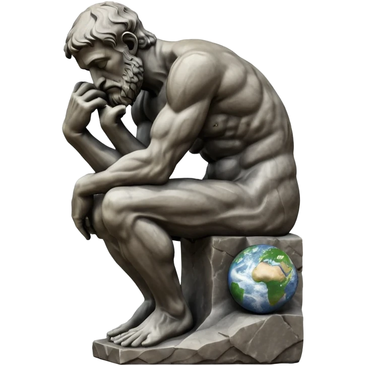 rodins sculpture the thinker but with a planet earth in its hand emoji