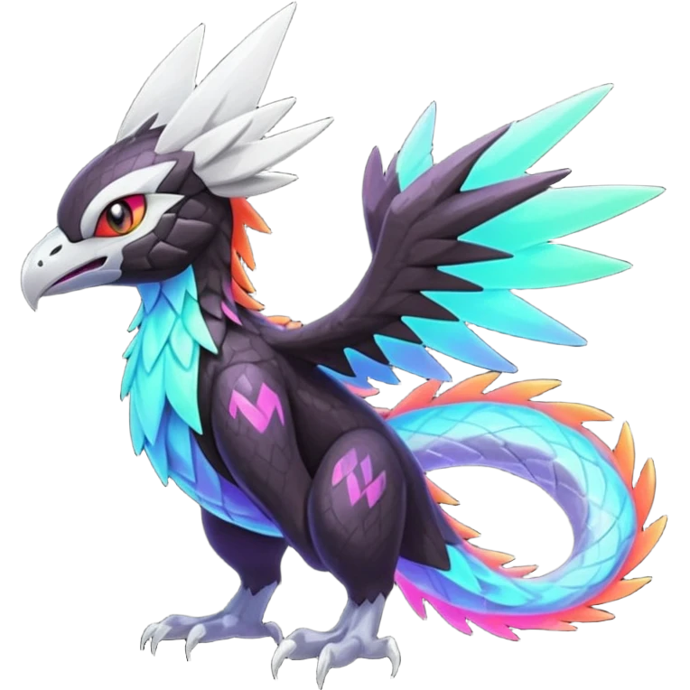 Neon Vibrant Pulsating Trail-glowing Chromatic Trico-Noivern-Silvally-fusion-hybrid emoji