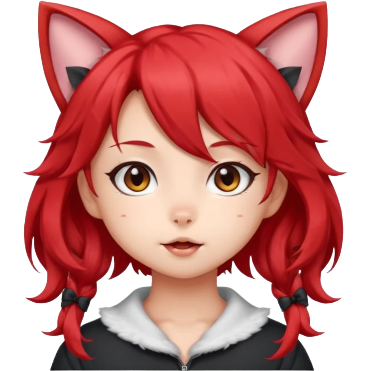 very cute anime cat-girl with small cat ears, red blowing hair emoji