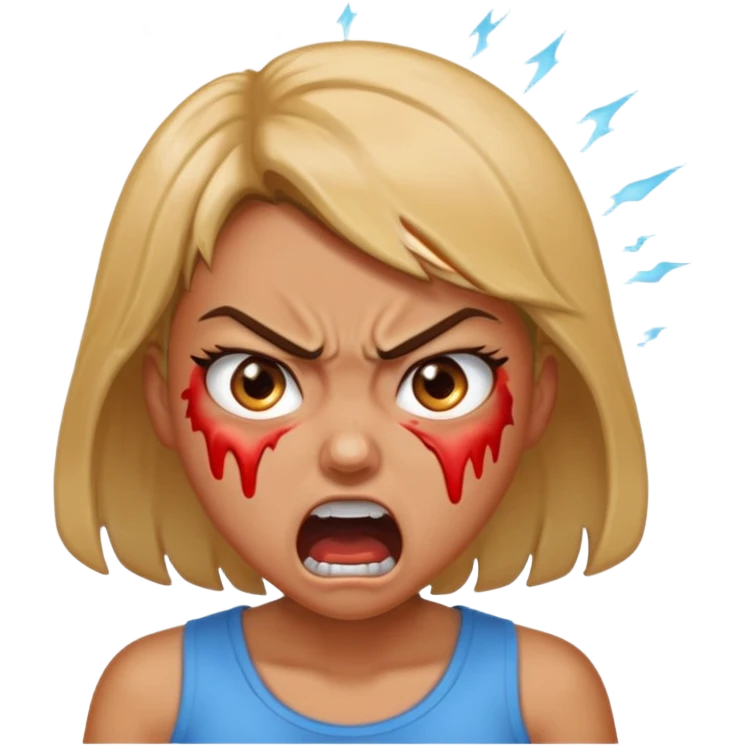 very angry and mad enraged fuming foaming at the mouth emoji really mad and sweating lots of detail girl  emoji