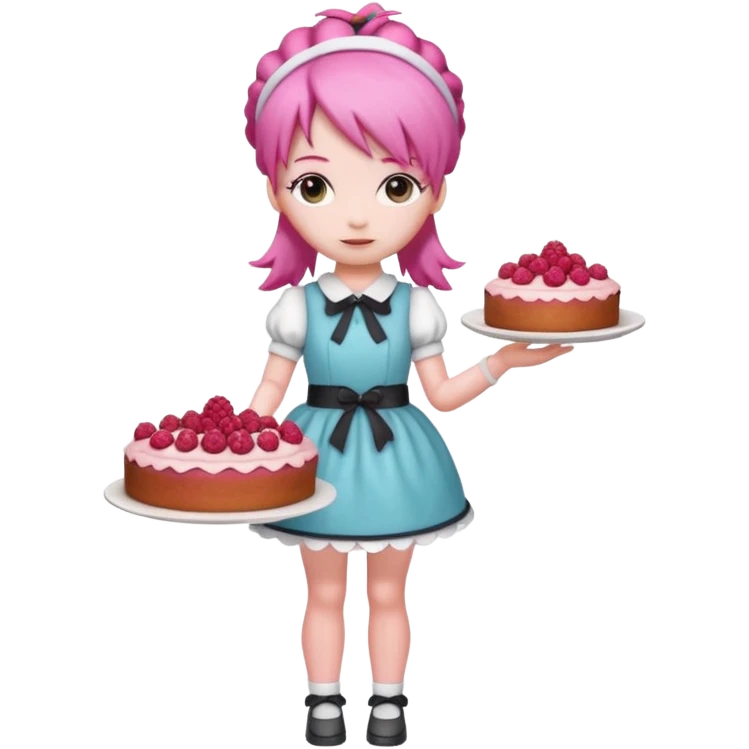Isolated detaile illustration modern raspberry torte doll figurine full body with pink hair and a hairband emoji