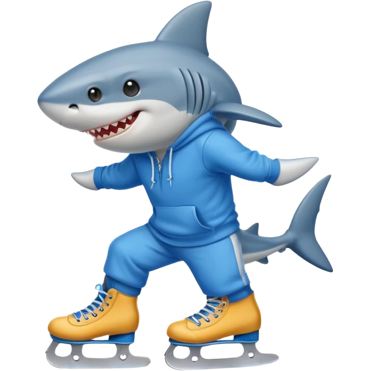 A shark wearing a hoodie ￼in skates ￼ emoji