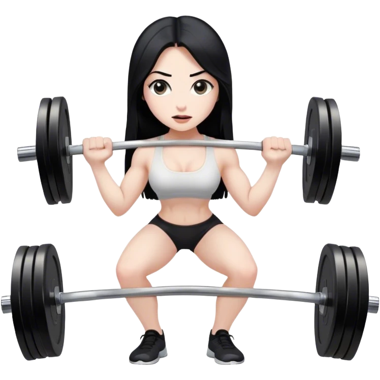 Pale girl with long black hair lifting weights deadlift emoji